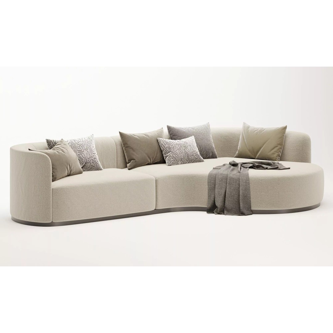 Curved 3 Seater Sofa 3D Model – Modern Fabric Design, FBX & OBJ - View 7