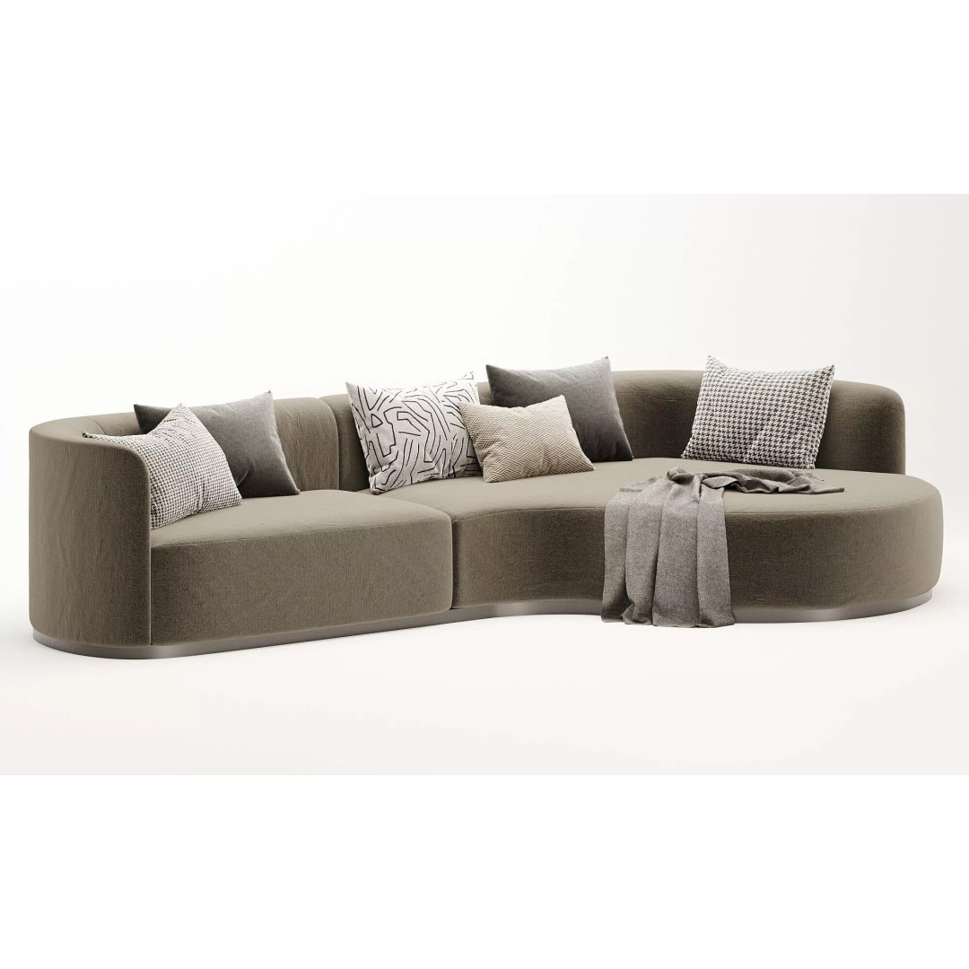 Curved 3 Seater Sofa 3D Model – Modern Fabric Design, FBX & OBJ - View 8