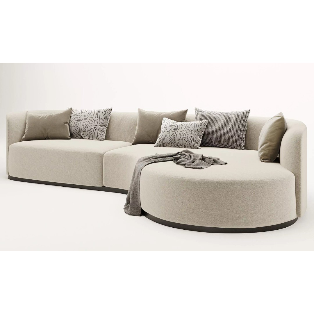 Curved 3 Seater Sofa 3D Model – Modern Fabric Design, FBX & OBJ - View 9