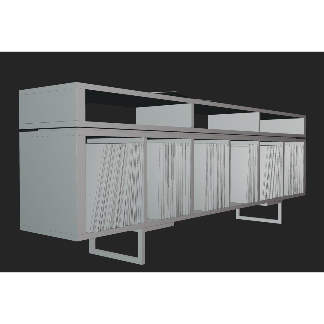 Vinyl LP Storage 3D Model – Modern Record Player Stand, PBR, Blender - View 14