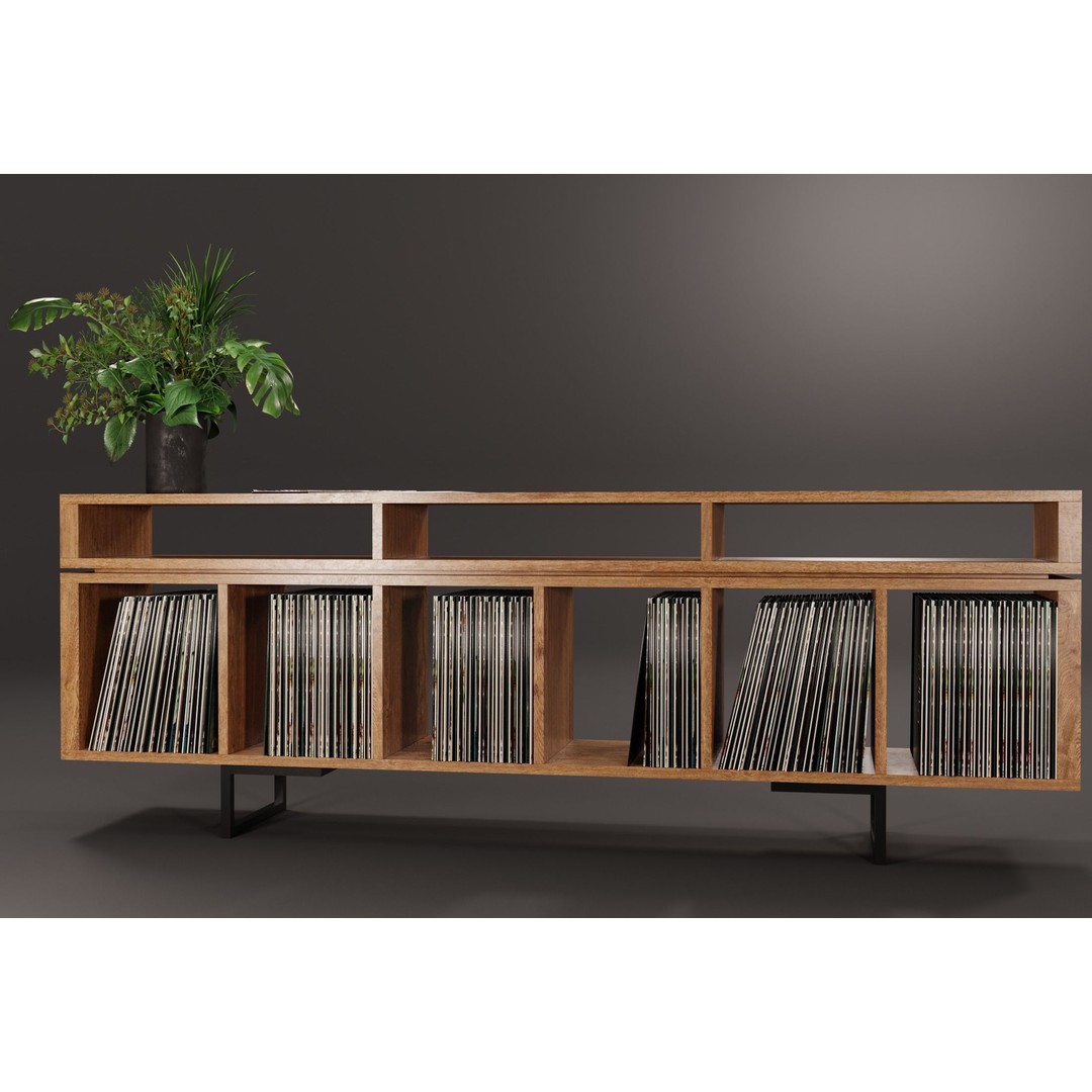 Vinyl LP Storage 3D Model – Modern Record Player Stand, PBR, Blender - View 3