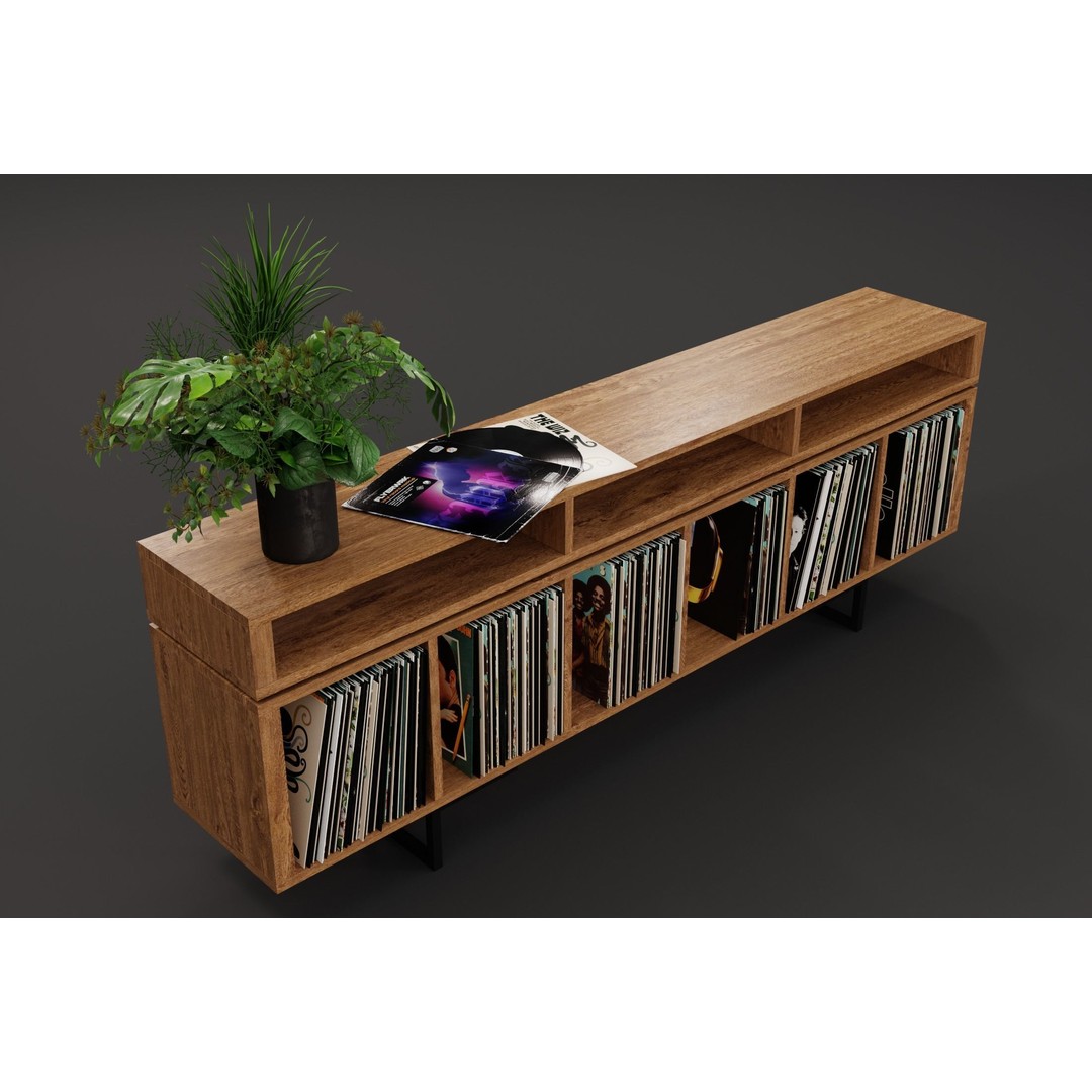 Vinyl LP Storage 3D Model – Modern Record Player Stand, PBR, Blender - View 4