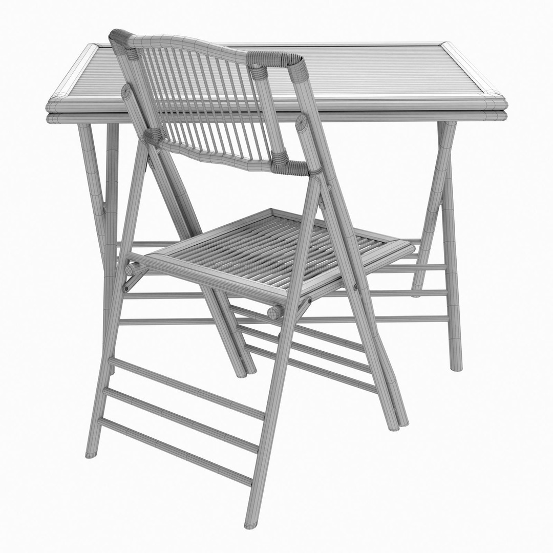 Bamboo Folding Chair and Table 3D Model – High Poly for Interior Design