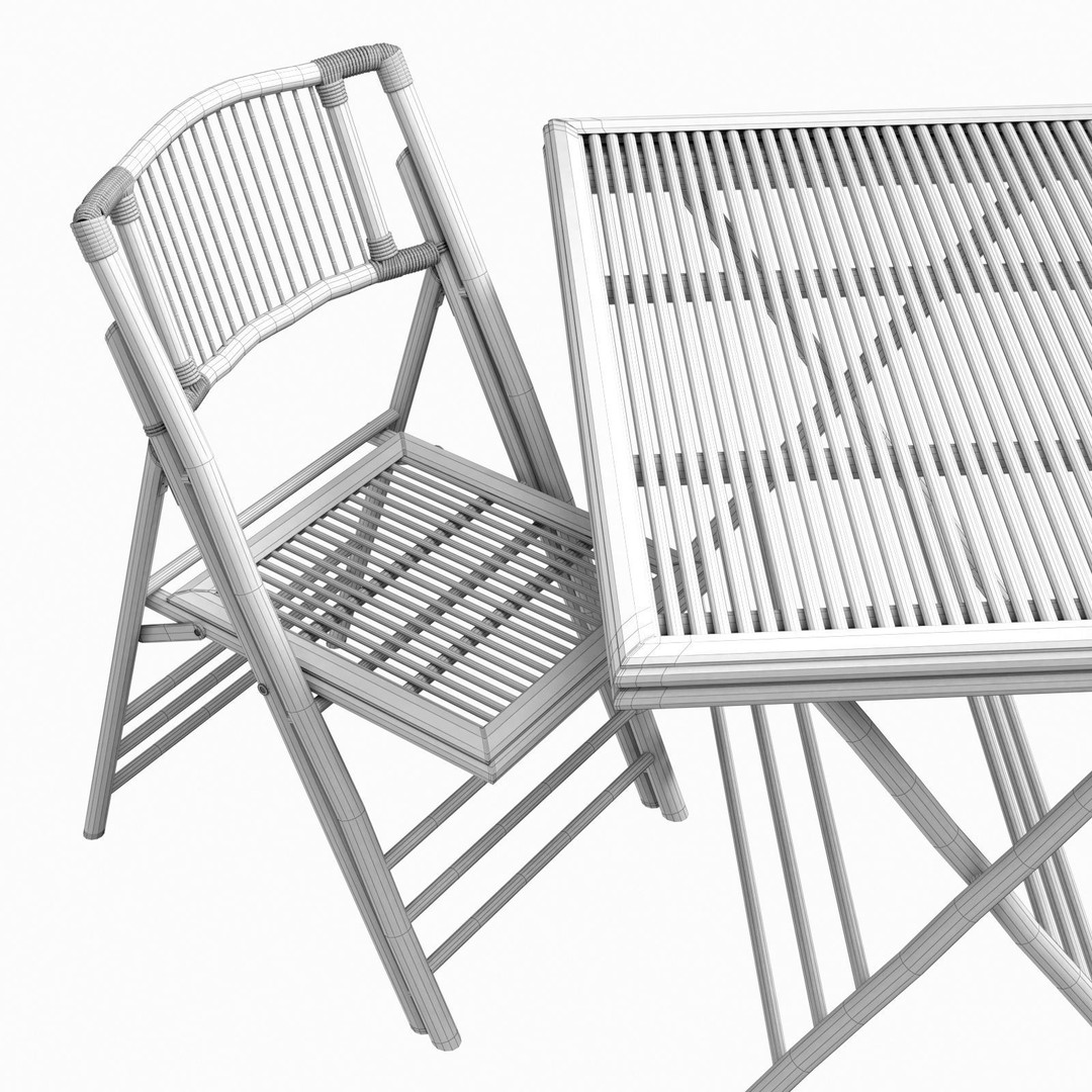 Bamboo Folding Chair and Table 3D Model – High Poly for Interior Design - View 10