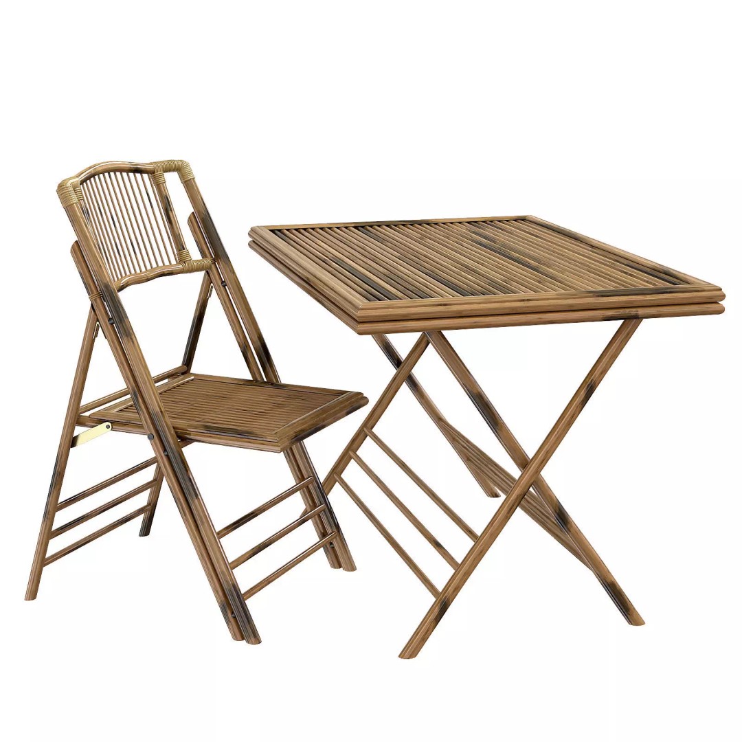 Bamboo Folding Chair and Table 3D Model – High Poly for Interior Design - View 2