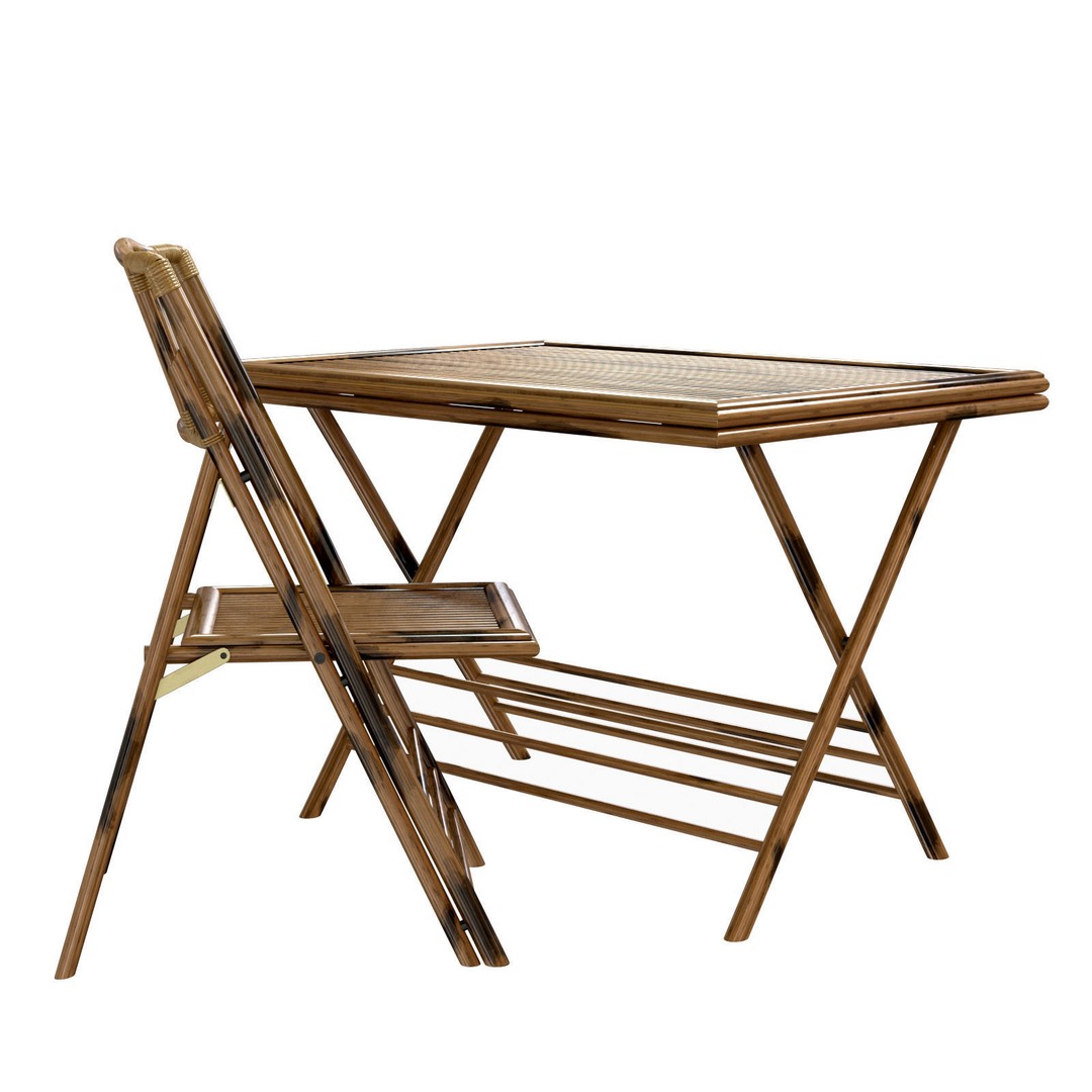 Bamboo Folding Chair and Table 3D Model – High Poly for Interior Design - View 3