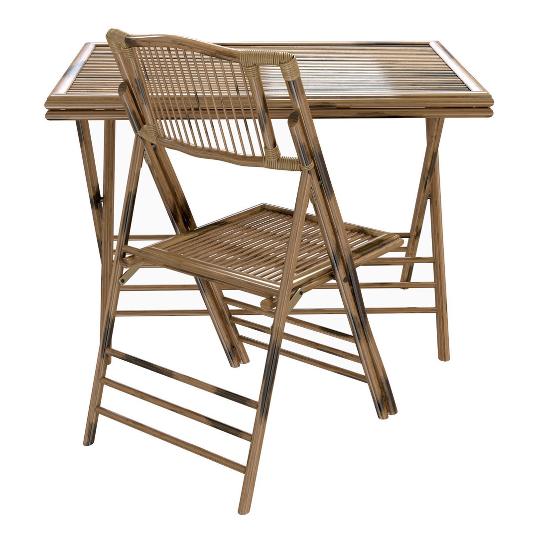 Bamboo Folding Chair and Table 3D Model – High Poly for Interior Design - View 4