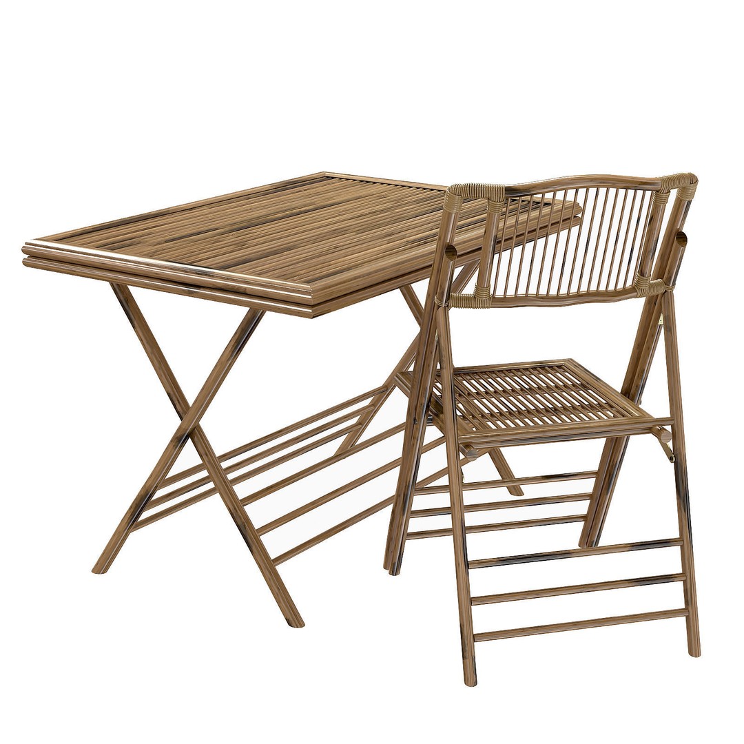Bamboo Folding Chair and Table 3D Model – High Poly for Interior Design - View 5