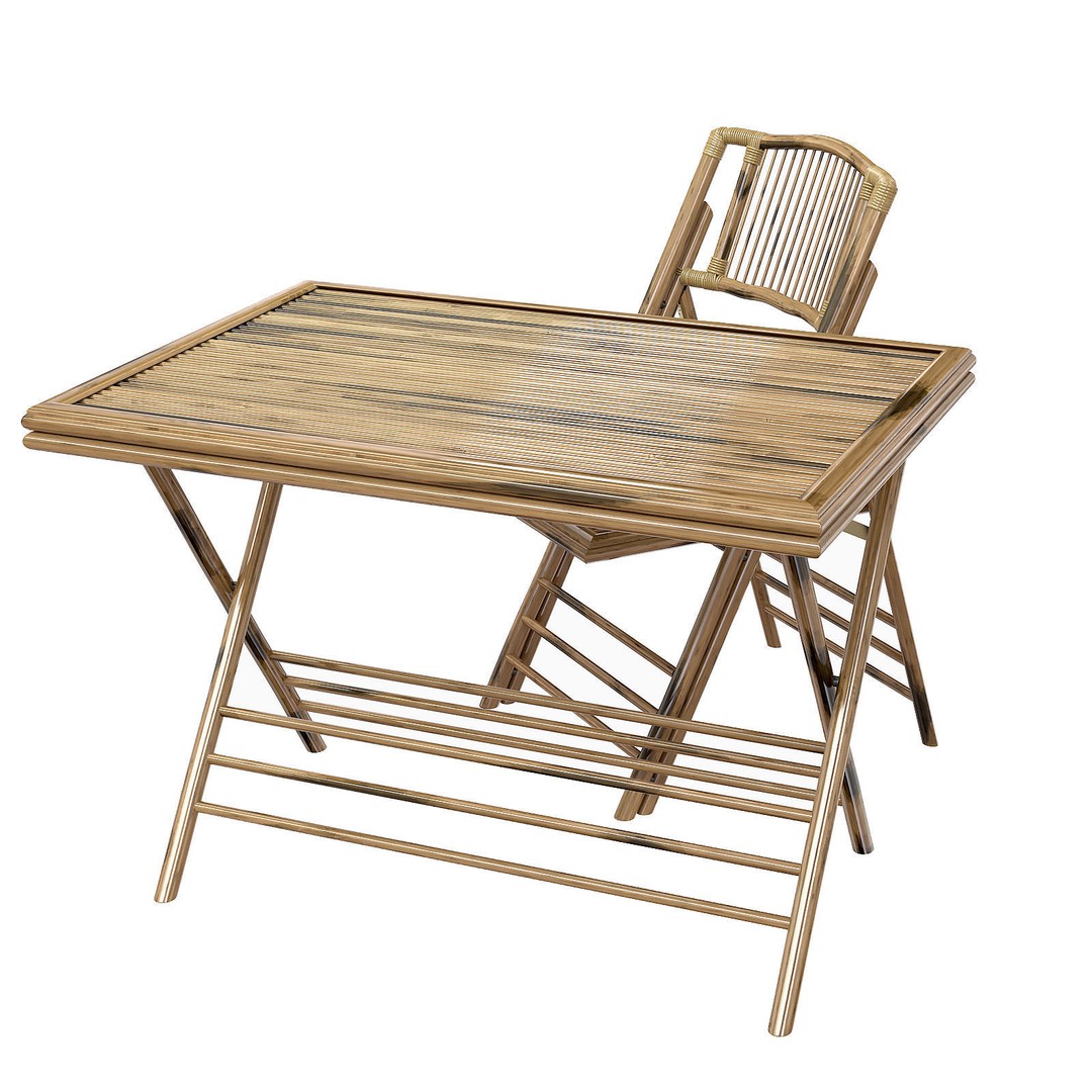 Bamboo Folding Chair and Table 3D Model – High Poly for Interior Design - View 6