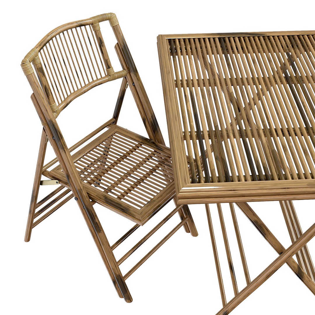 Bamboo Folding Chair and Table 3D Model – High Poly for Interior Design - View 8