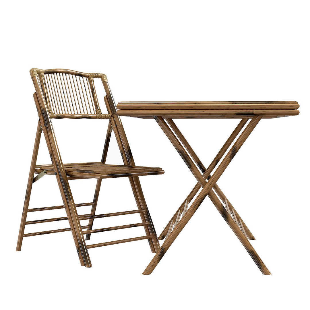 Bamboo Folding Chair and Table 3D Model – High Poly for Interior Design - View 9