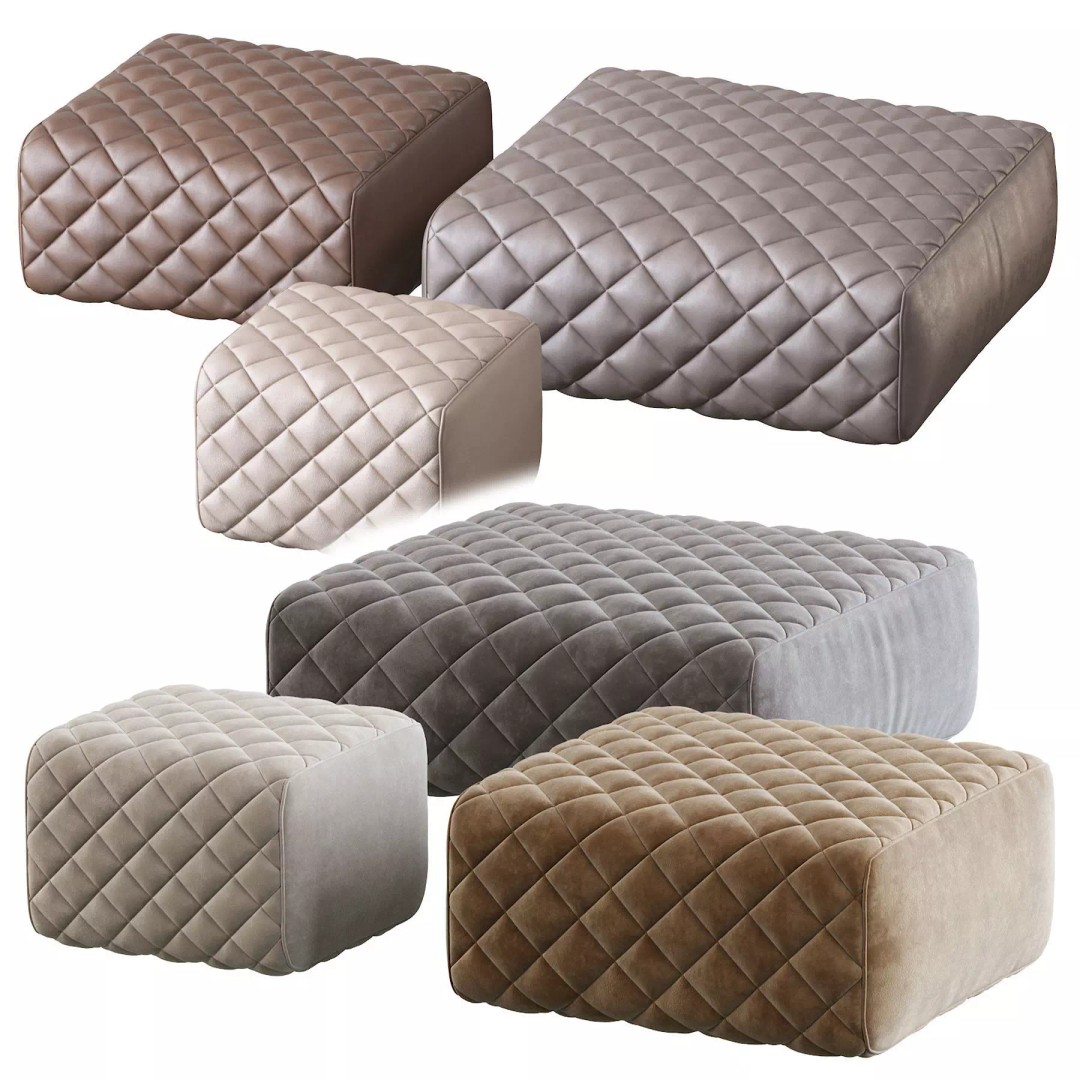 Ashley Pouf 3D Model – Modern Furniture Accessory, FBX - View 2