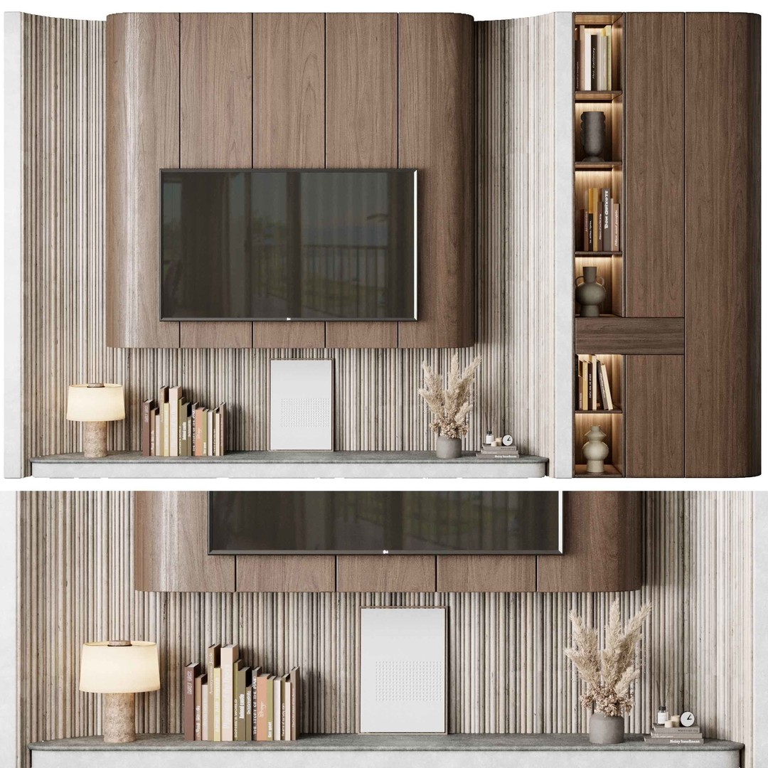 Modern TV Wall Set 3D Model – PBR Textured Indoor Decor, FBX - View 4