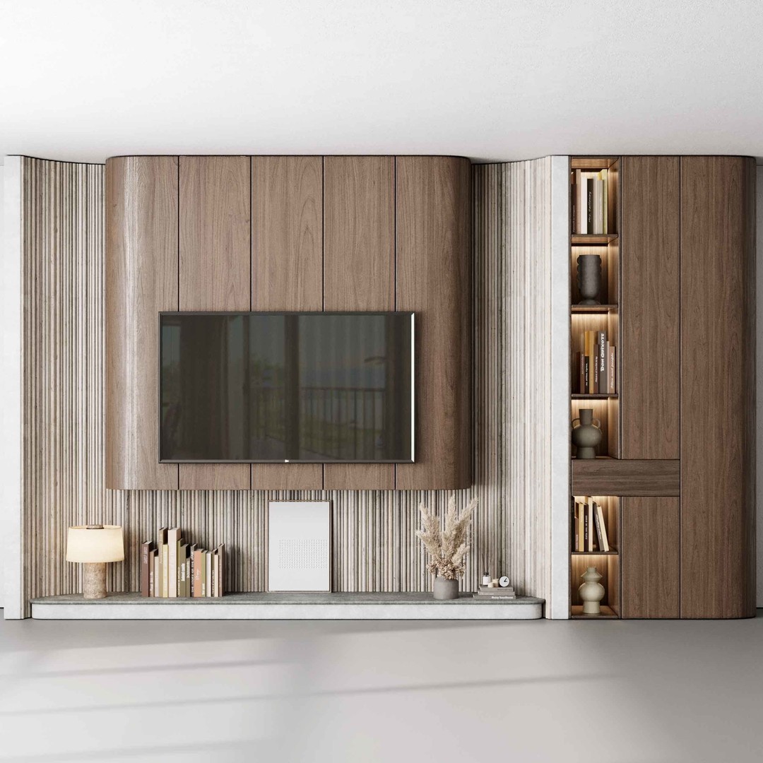 Modern TV Wall Set 3D Model – PBR Textured Indoor Decor, FBX - View 5