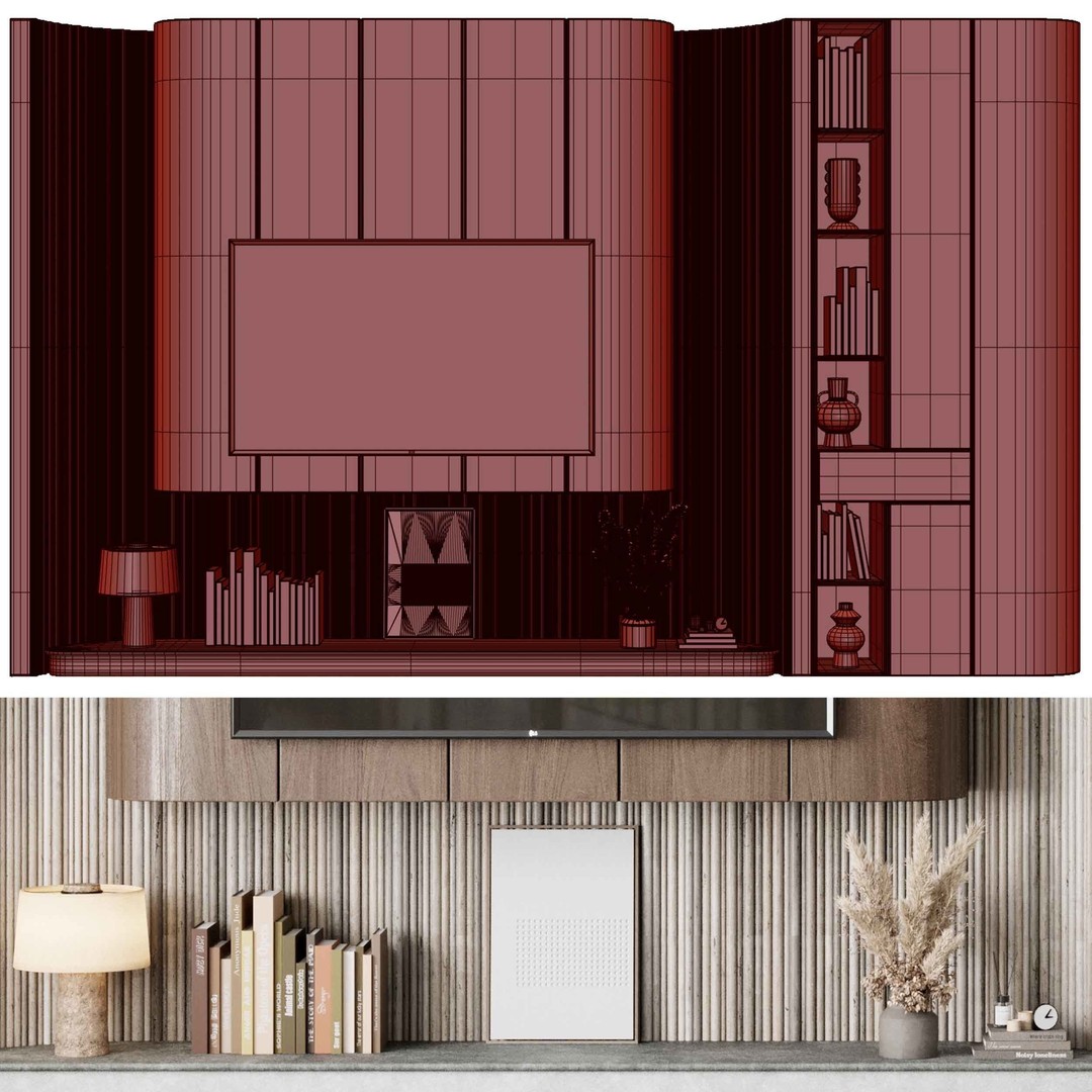 Modern TV Wall Set 3D Model – PBR Textured Indoor Decor, FBX - View 9