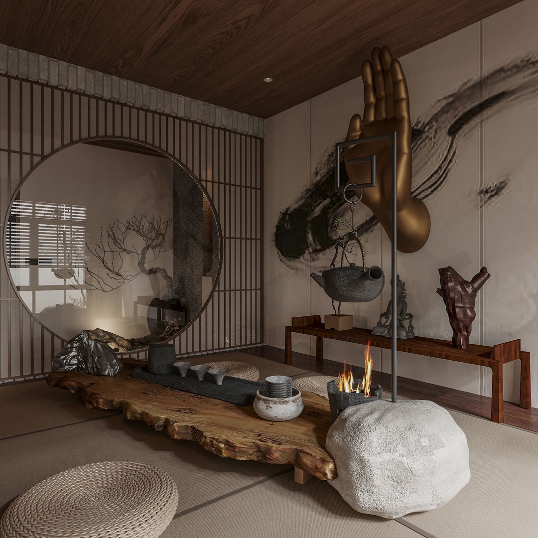 Japanese Interior 3D Model – Classic Living Room, PBR Textures - View 11