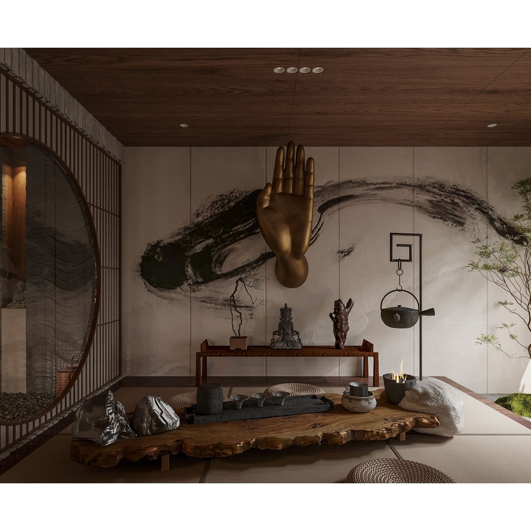 Japanese Interior 3D Model – Classic Living Room, PBR Textures - View 14