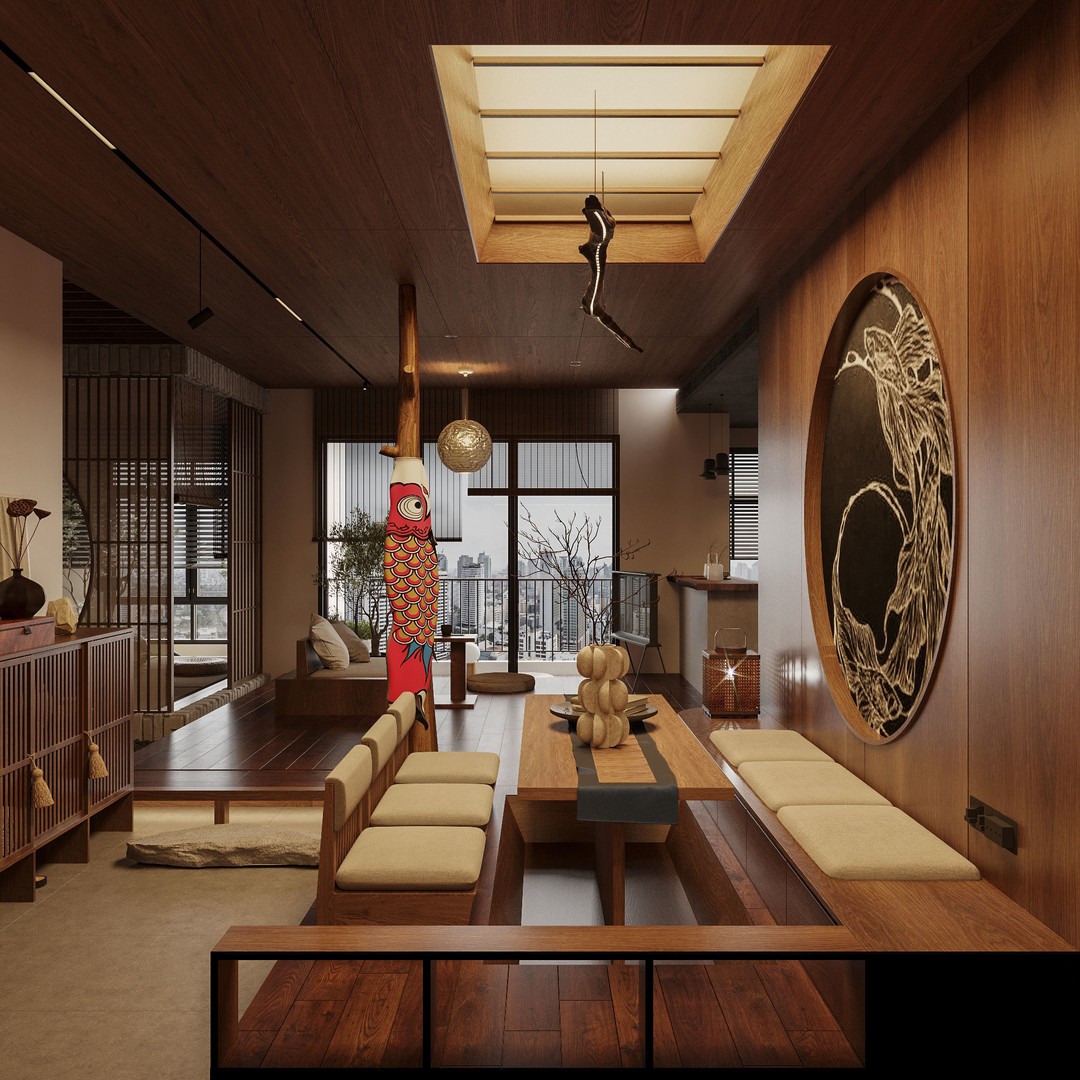 Japanese Interior 3D Model – Classic Living Room, PBR Textures - View 3