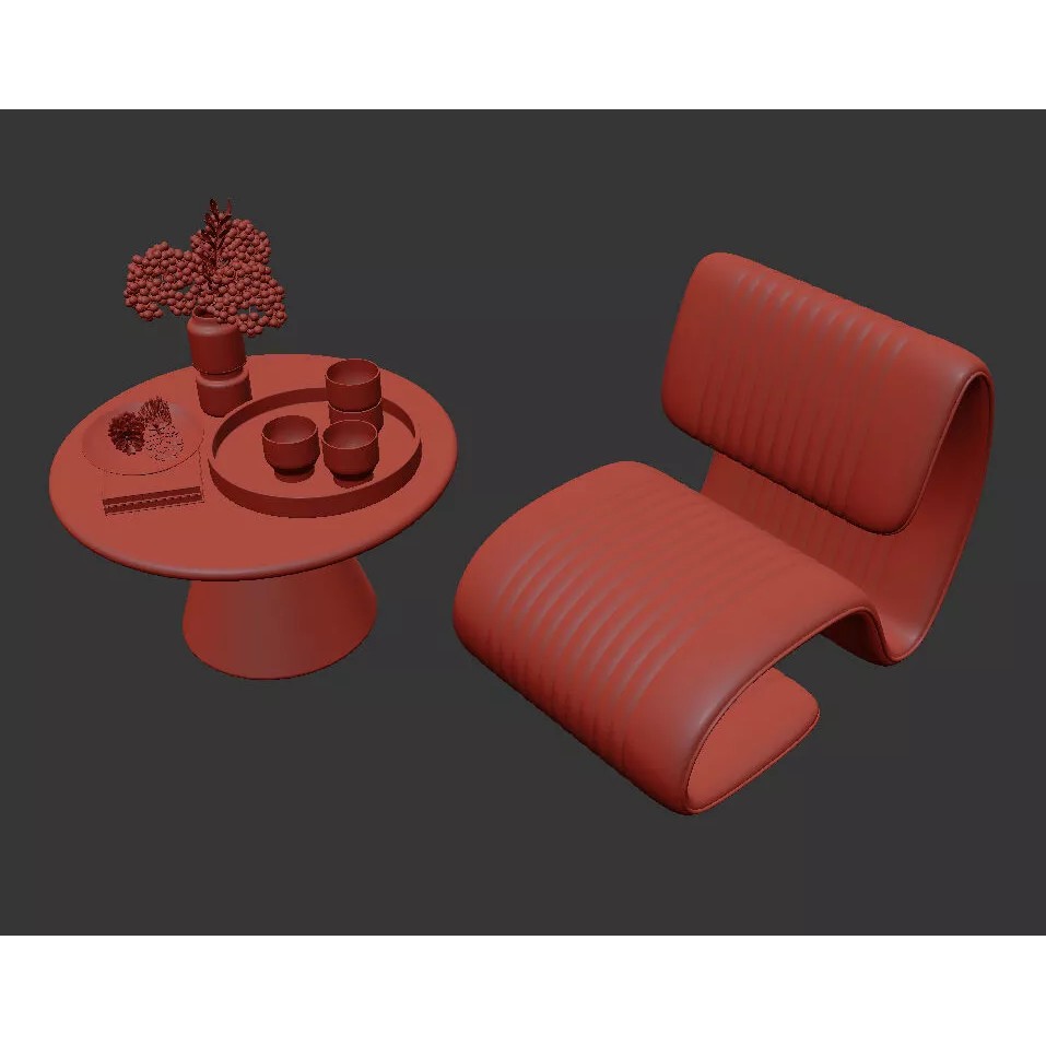 Modern Leather Lounge Chair 3D Model – Contemporary Furniture Set, FBX