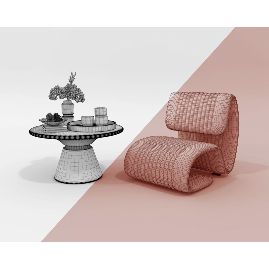 Modern Leather Lounge Chair 3D Model – Contemporary Furniture Set, FBX - View 10
