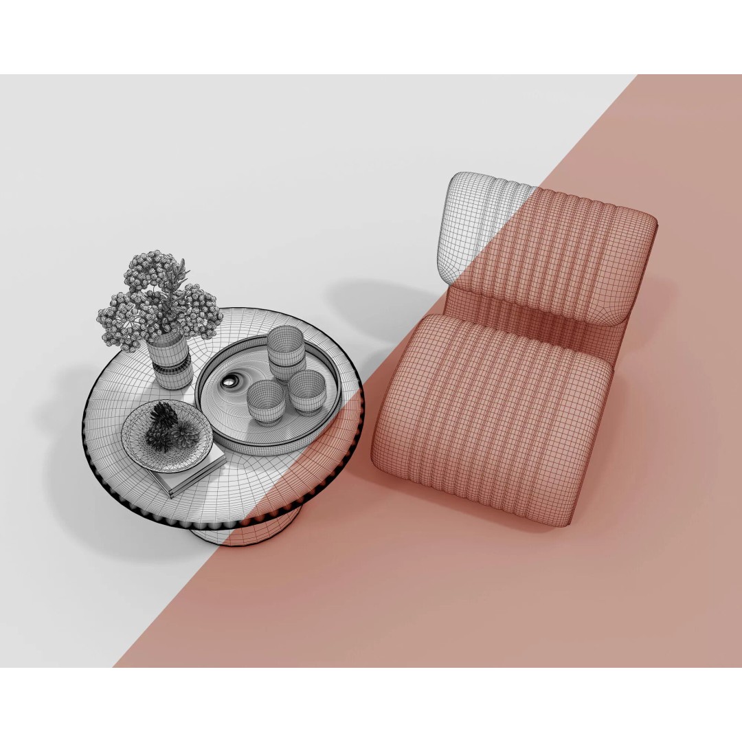Modern Leather Lounge Chair 3D Model – Contemporary Furniture Set, FBX - View 12