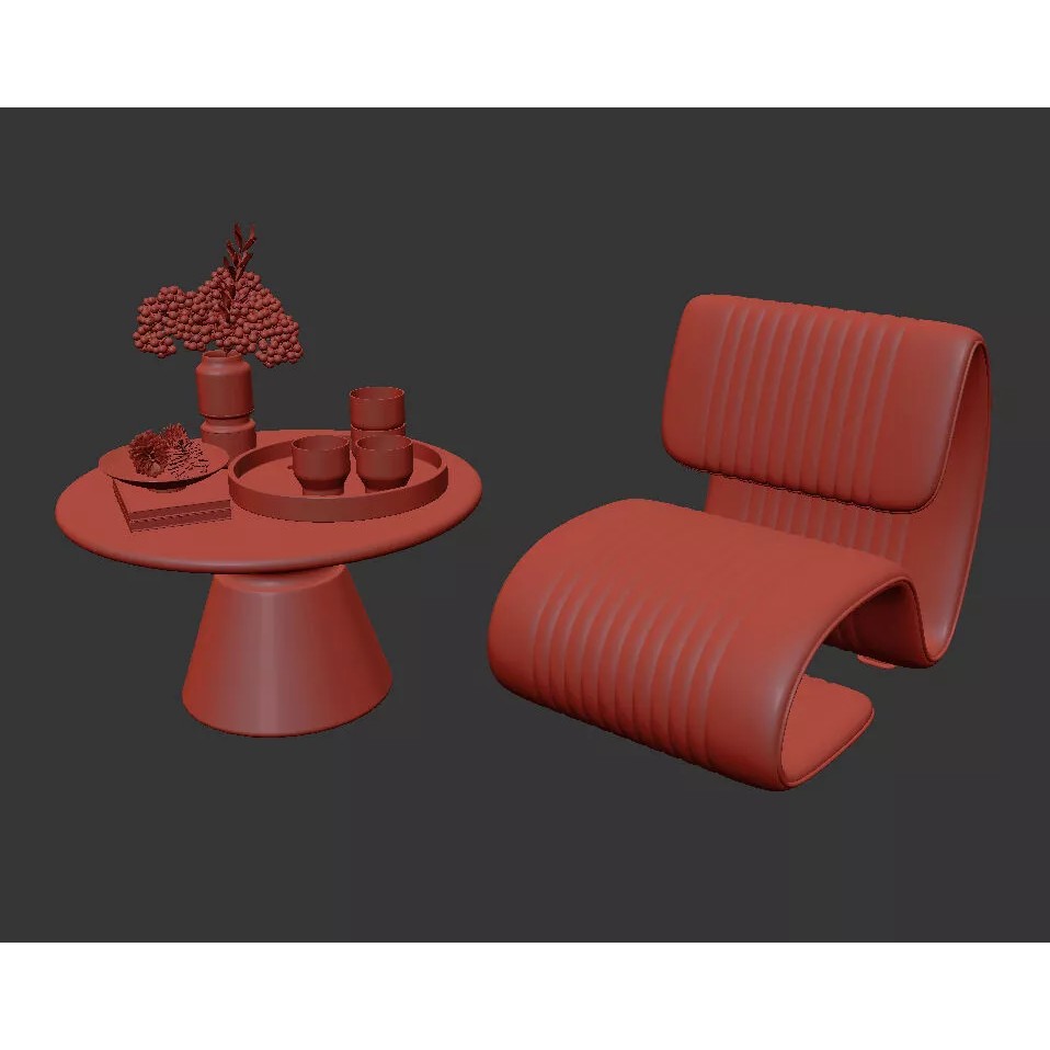 Modern Leather Lounge Chair 3D Model – Contemporary Furniture Set, FBX - View 13