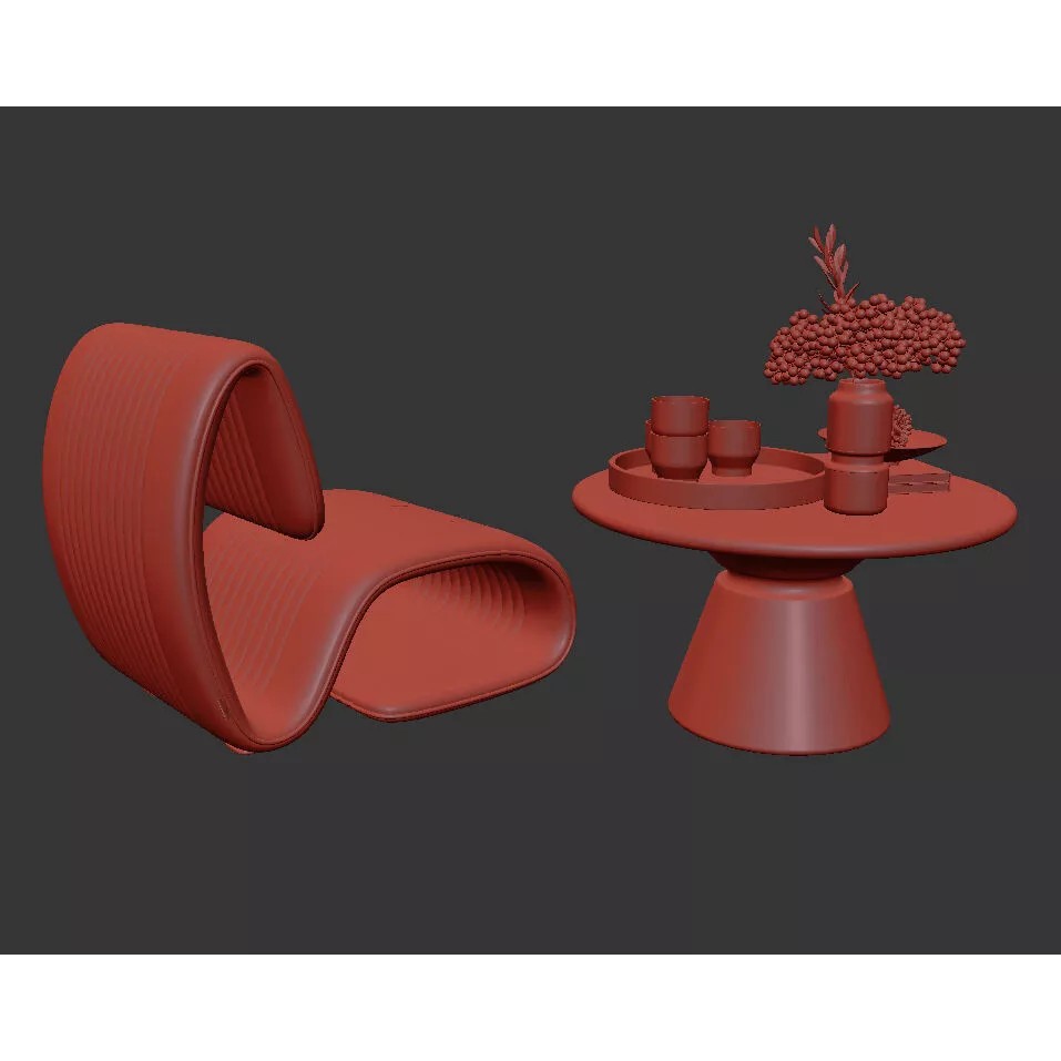 Modern Leather Lounge Chair 3D Model – Contemporary Furniture Set, FBX - View 14