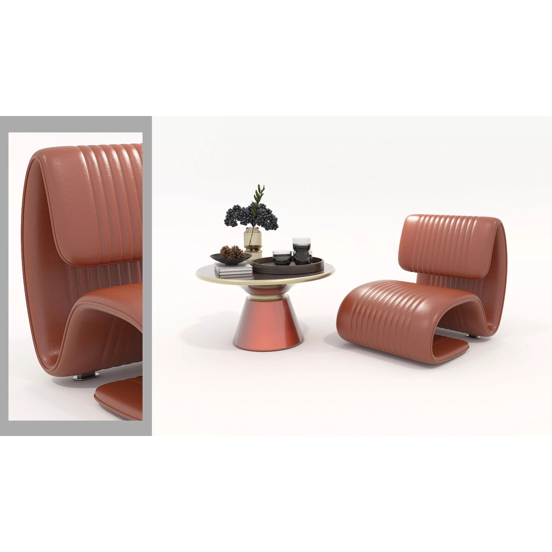 Modern Leather Lounge Chair 3D Model – Contemporary Furniture Set, FBX - View 2