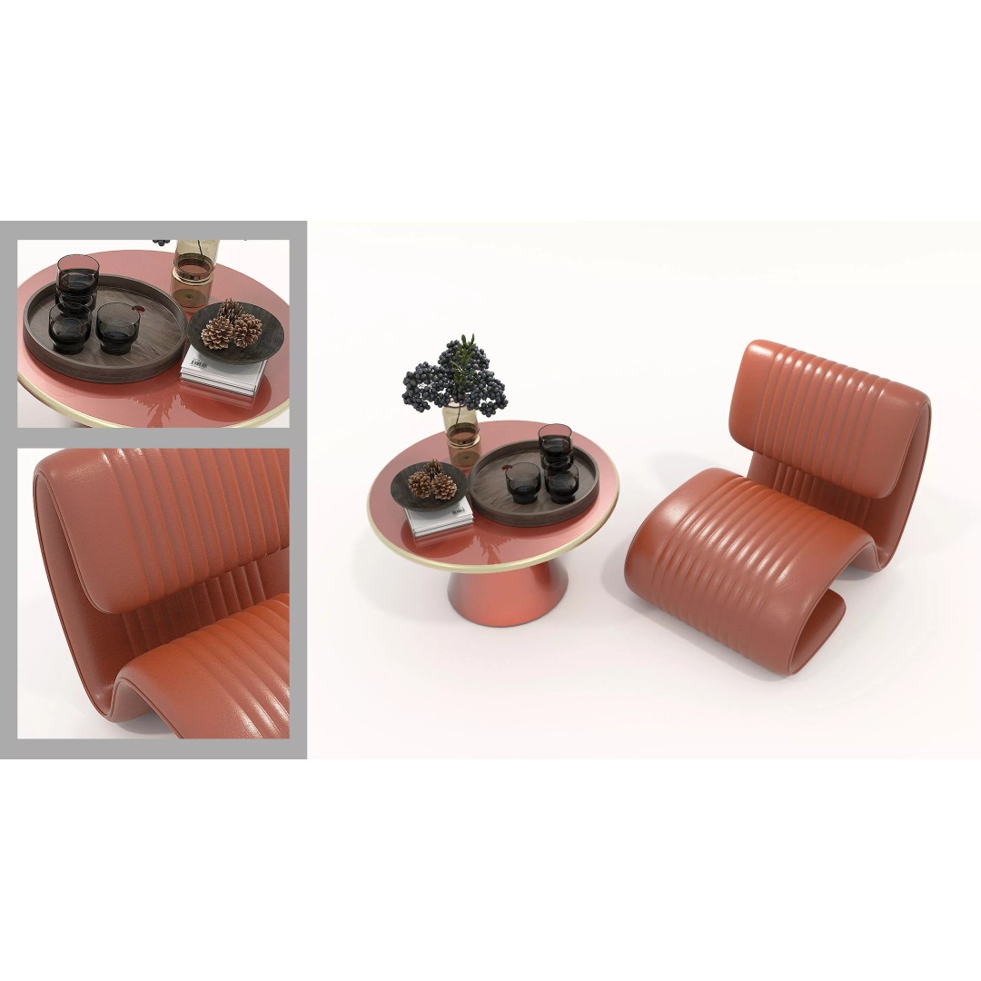 Modern Leather Lounge Chair 3D Model – Contemporary Furniture Set, FBX - View 3