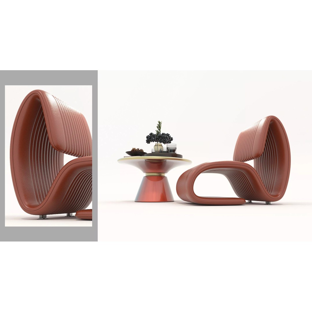 Modern Leather Lounge Chair 3D Model – Contemporary Furniture Set, FBX - View 5