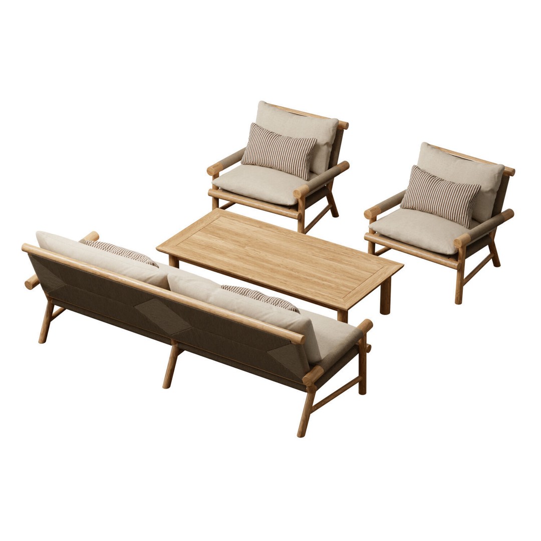 Lindon Outdoor Teak Lounge Chair 3D Model – High Poly PBR Asset, FBX - View 3