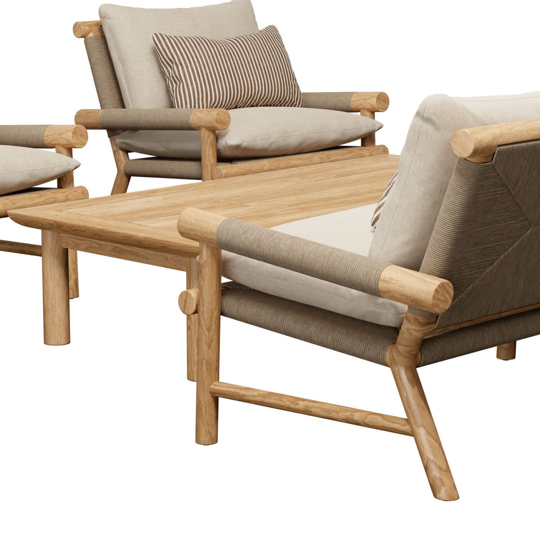 Lindon Outdoor Teak Lounge Chair 3D Model – High Poly PBR Asset, FBX - View 5