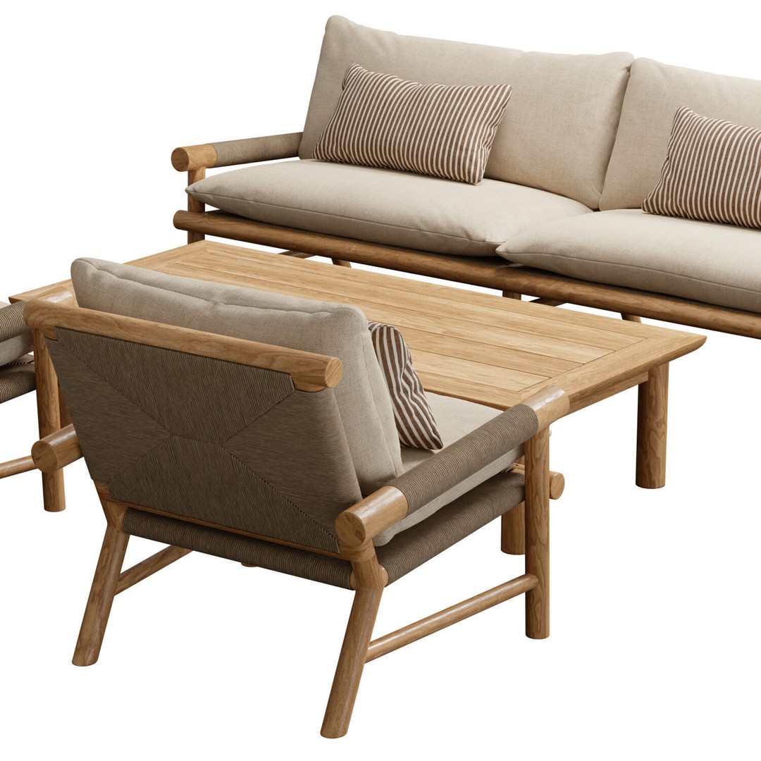 Lindon Outdoor Teak Lounge Chair 3D Model – High Poly PBR Asset, FBX - View 6