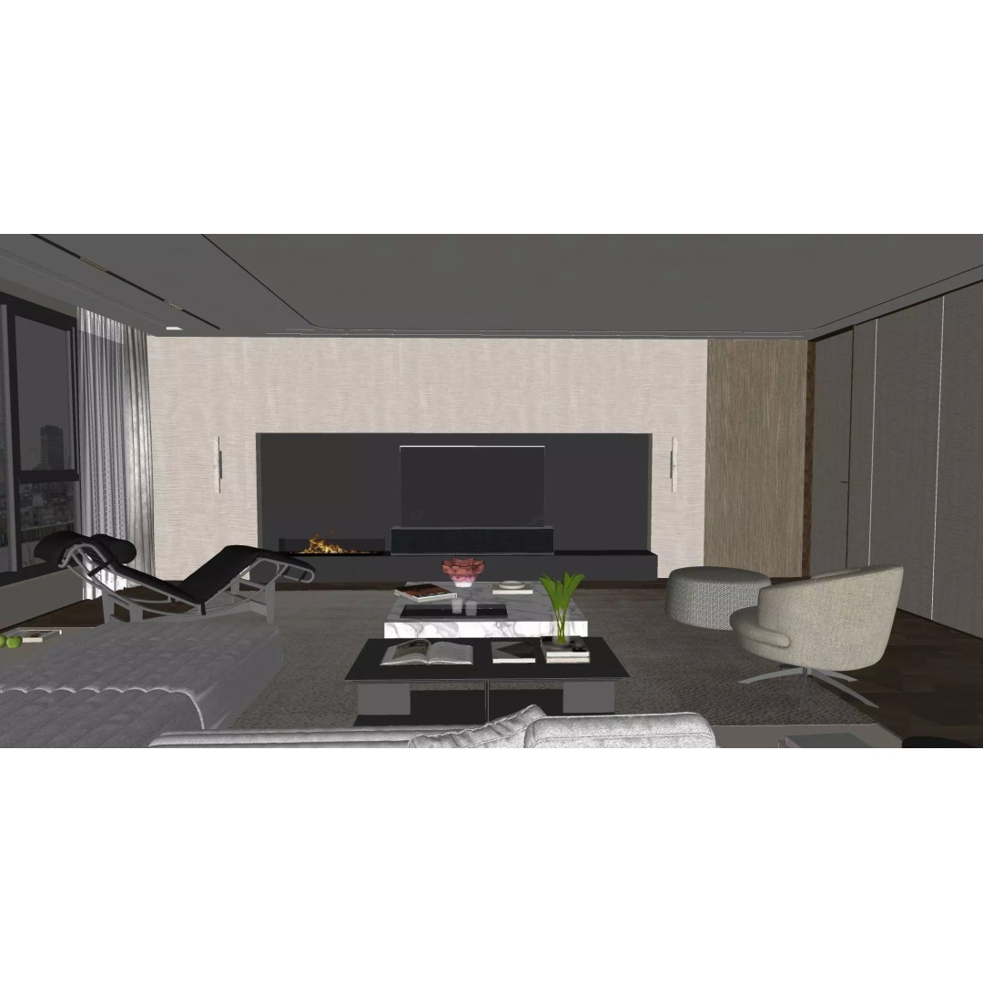 Italian-Style Large Flat Floor Living and Dining Room 3D Model – PBR Textures, FBX - View 10