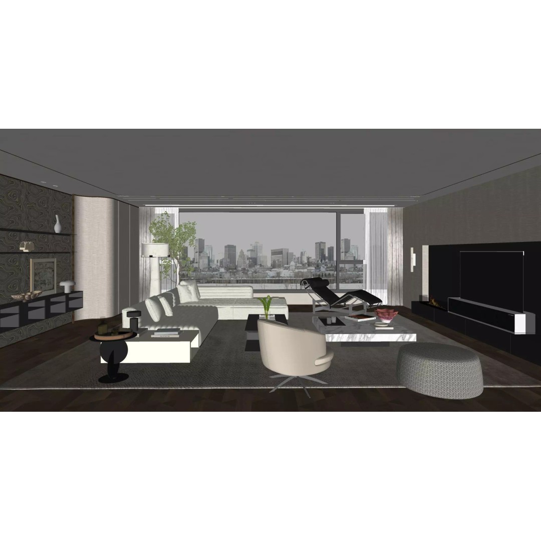 Italian-Style Large Flat Floor Living and Dining Room 3D Model – PBR Textures, FBX - View 11