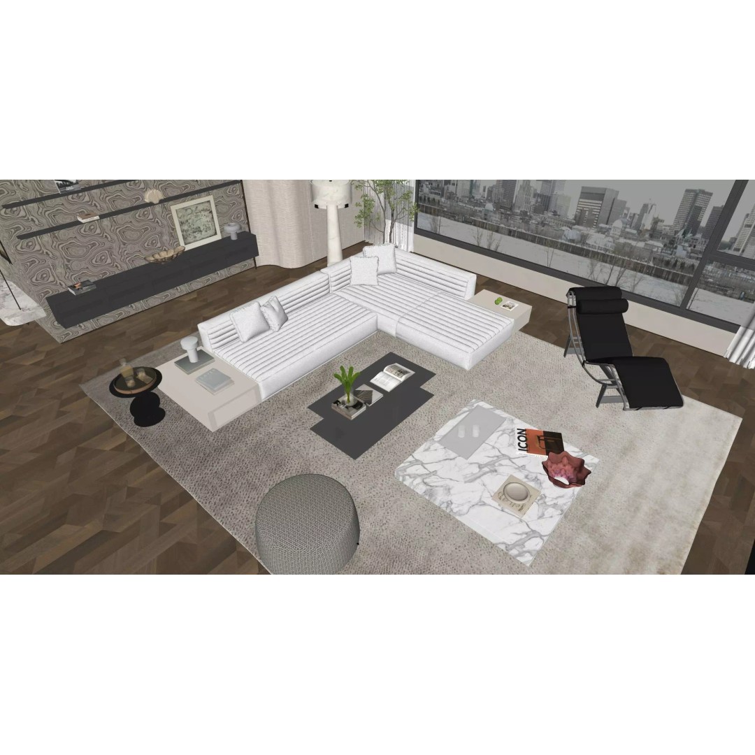 Italian-Style Large Flat Floor Living and Dining Room 3D Model – PBR Textures, FBX - View 12