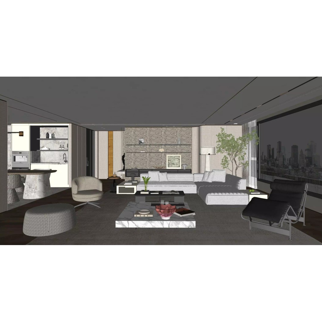 Italian-Style Large Flat Floor Living and Dining Room 3D Model – PBR Textures, FBX - View 9