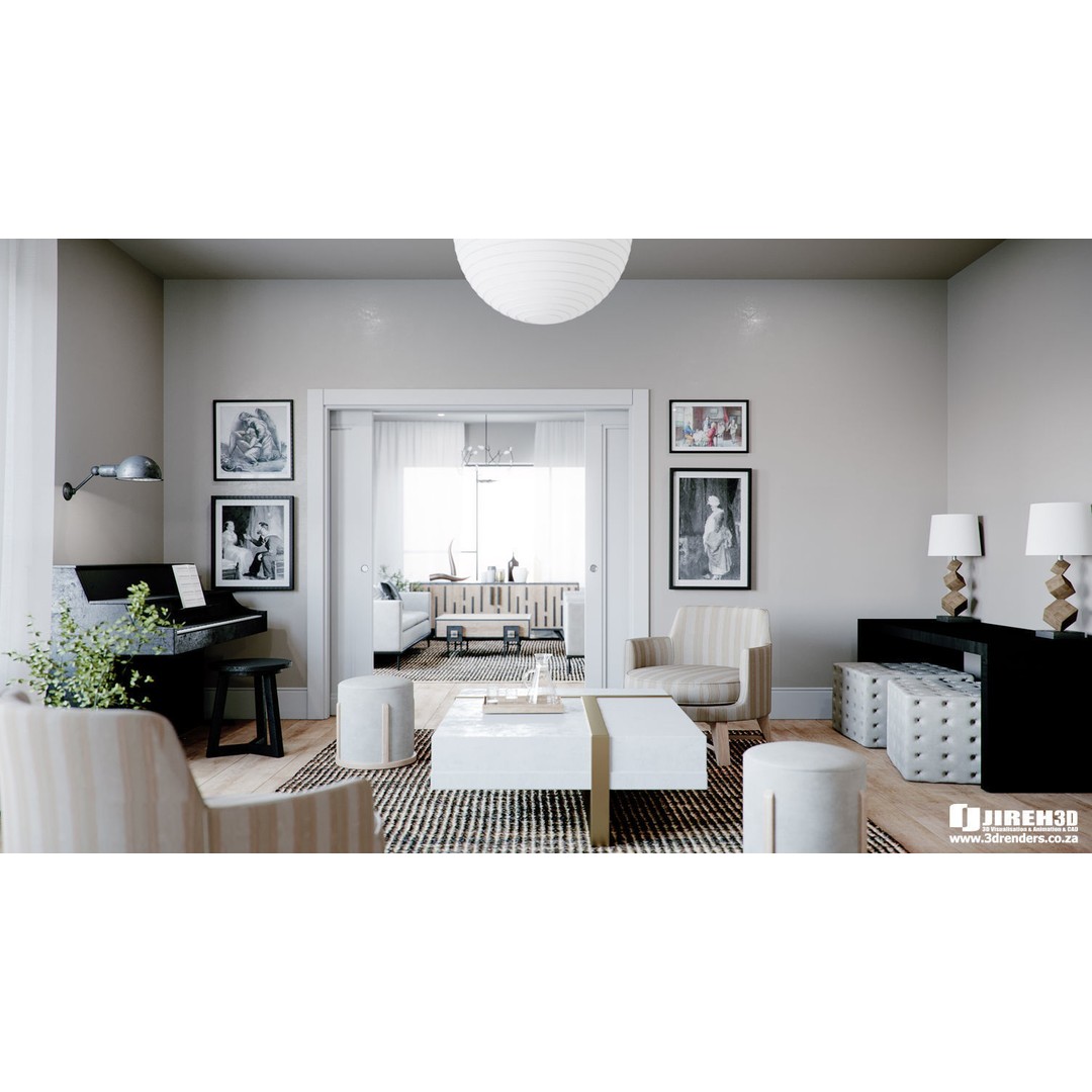 Living Room 3D Model – Corona Cinema4D Scene with Textures & Lights - View 3