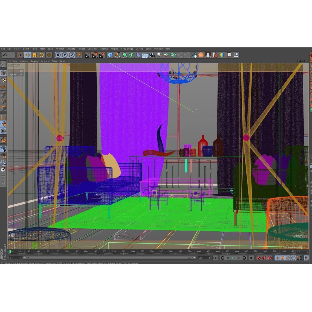 Living Room 3D Model – Corona Cinema4D Scene with Textures & Lights - View 8