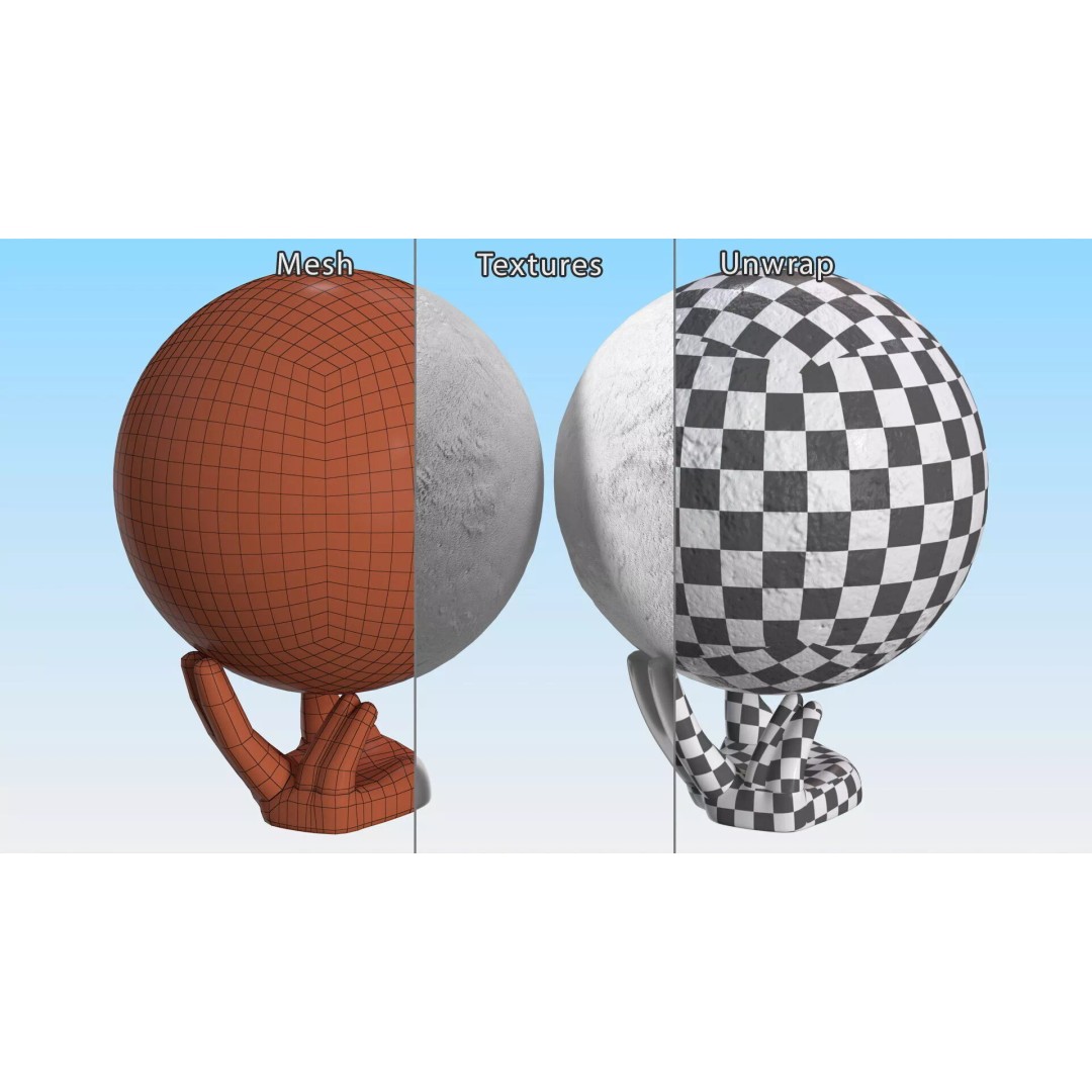 Moon Lamp 3D Model – Decorative Sphere on Stand, PBR Textures - View 16
