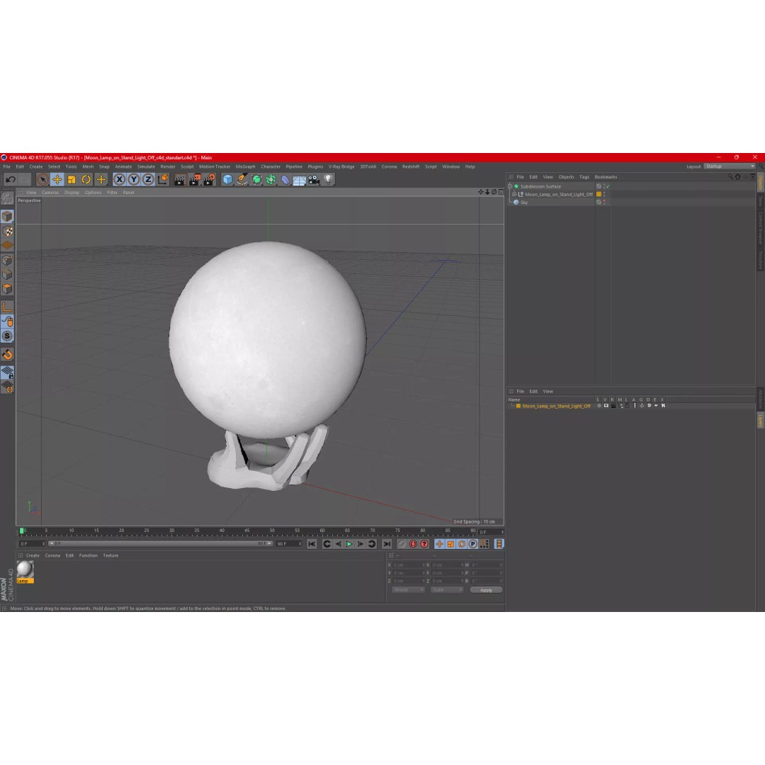 Moon Lamp 3D Model – Decorative Sphere on Stand, PBR Textures - View 21