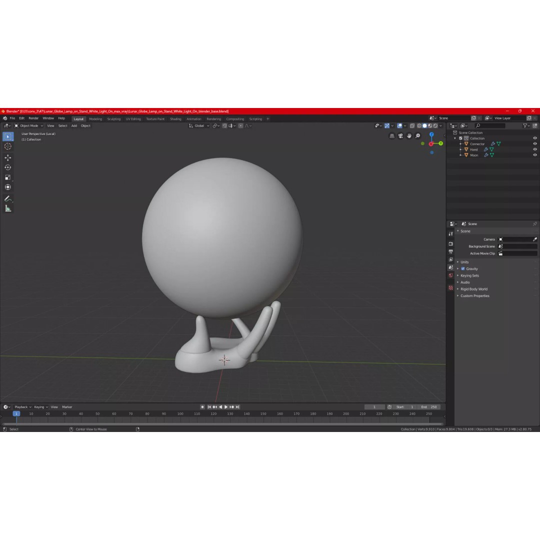 Moon Lamp 3D Model – Decorative Sphere on Stand, PBR Textures - View 23