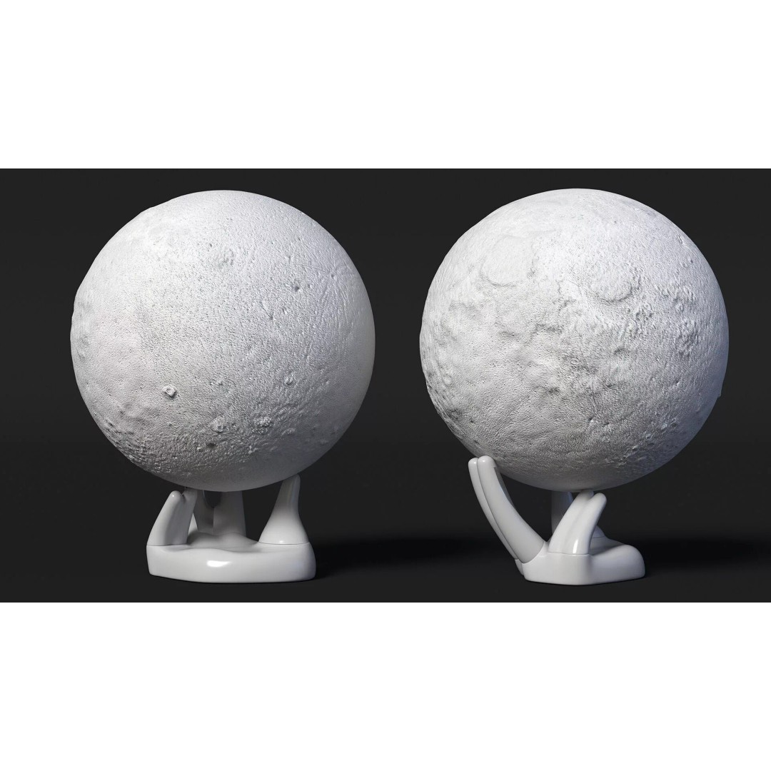 Moon Lamp 3D Model – Decorative Sphere on Stand, PBR Textures - View 9