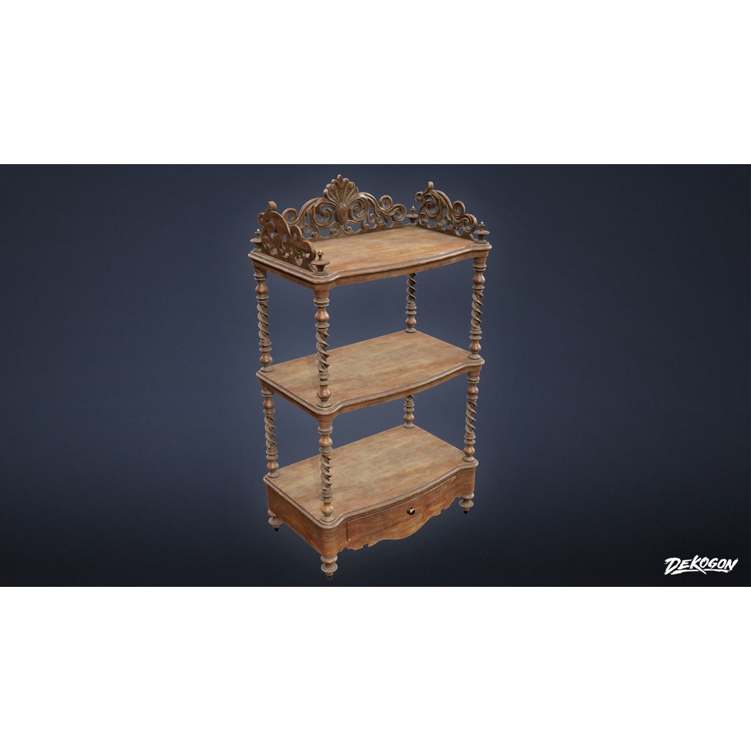 Victorian Shelf 3D Model – Antique Storage Cabinet, FBX
