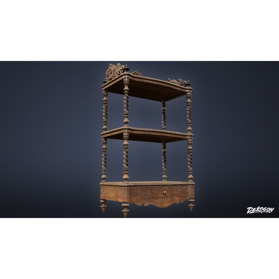 Victorian Shelf 3D Model – Antique Storage Cabinet, FBX - View 10