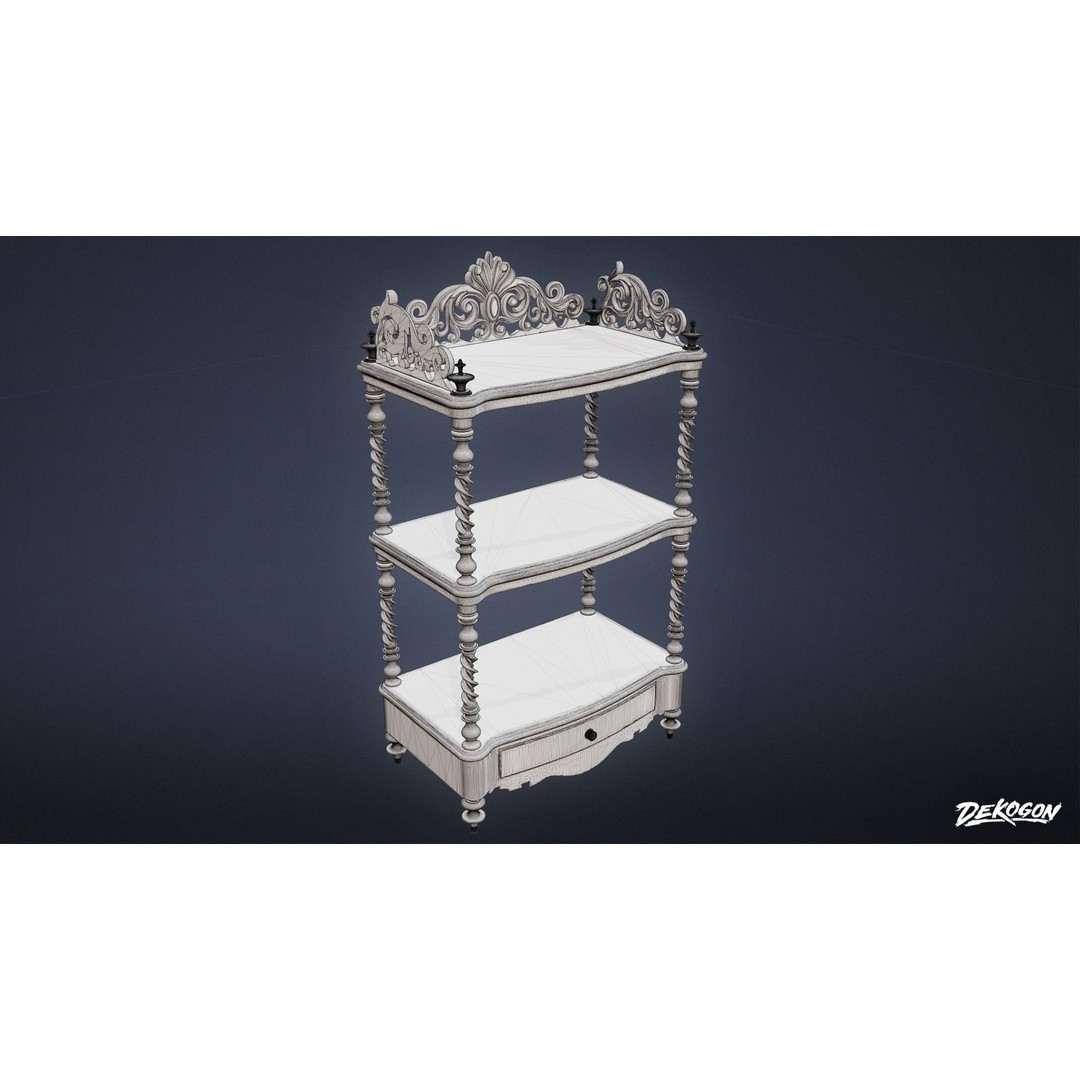 Victorian Shelf 3D Model – Antique Storage Cabinet, FBX - View 3