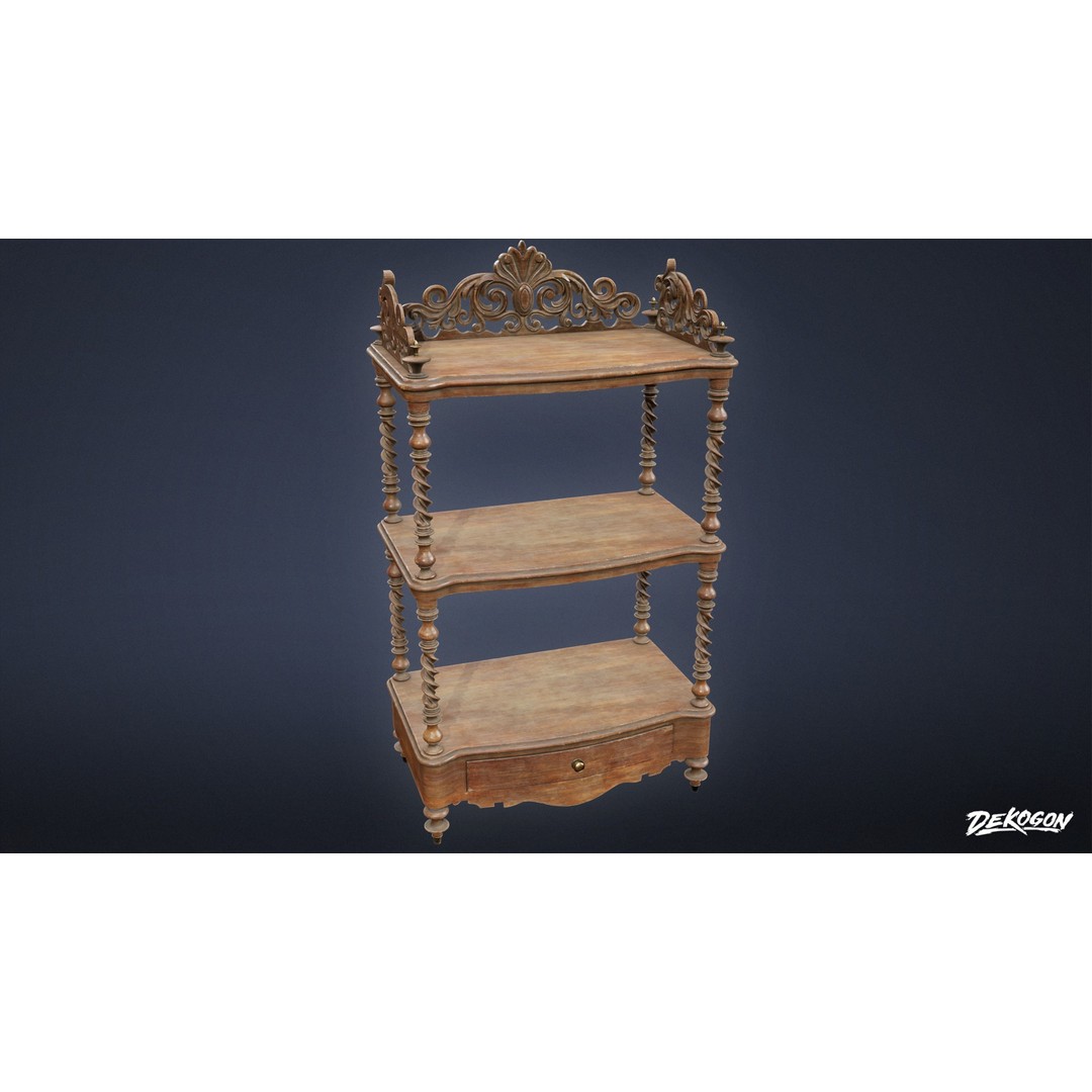 Victorian Shelf 3D Model – Antique Storage Cabinet, FBX - View 4
