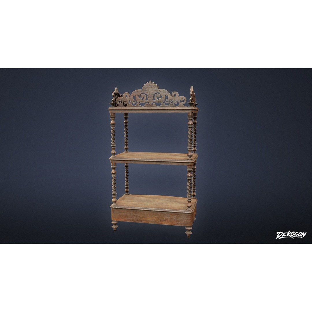Victorian Shelf 3D Model – Antique Storage Cabinet, FBX - View 7
