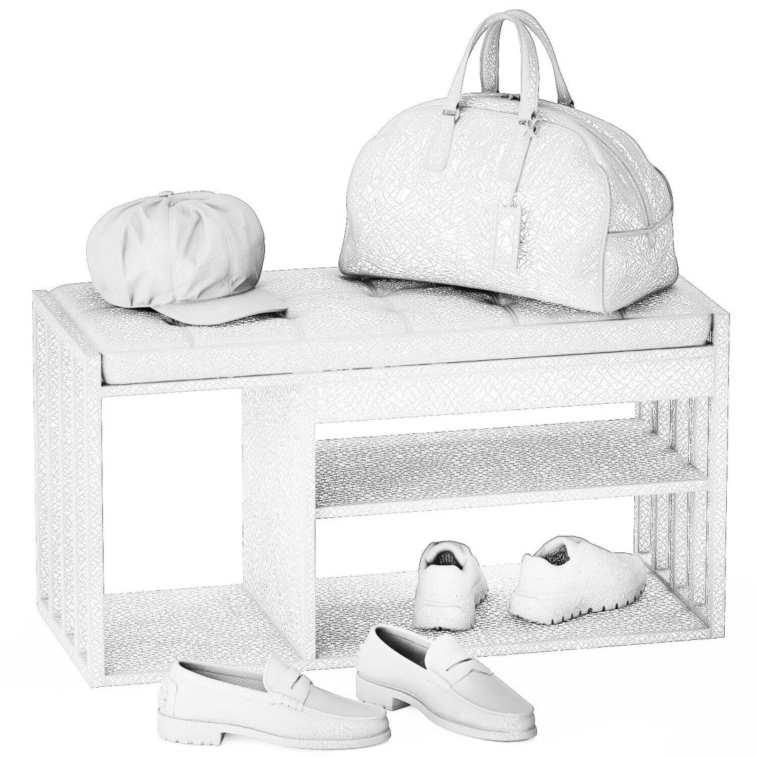 Bench Shoe Rack 3D Model – Minimalist Furniture Set for Hallway