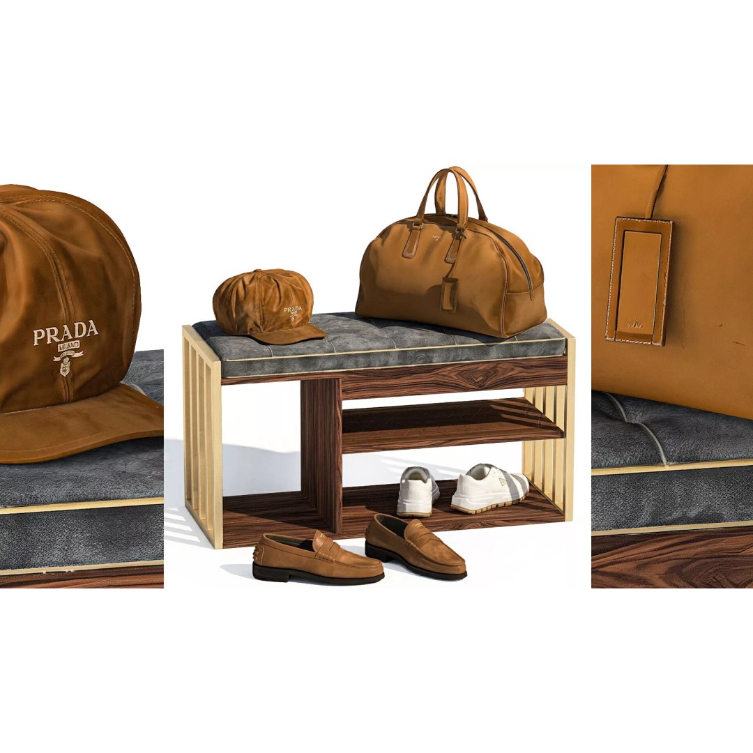 Bench Shoe Rack 3D Model – Minimalist Furniture Set for Hallway - View 2